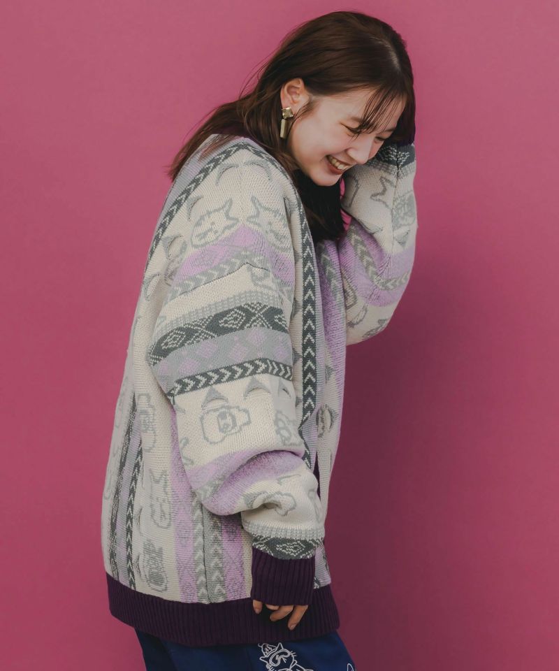 落書き調Parityキャラジャガード3Dニットカーディガン-11