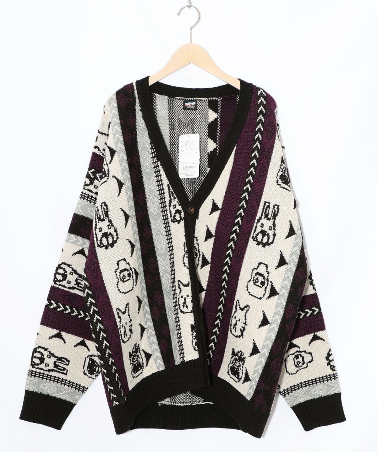落書き調Parityキャラジャガード3Dニットカーディガン-14