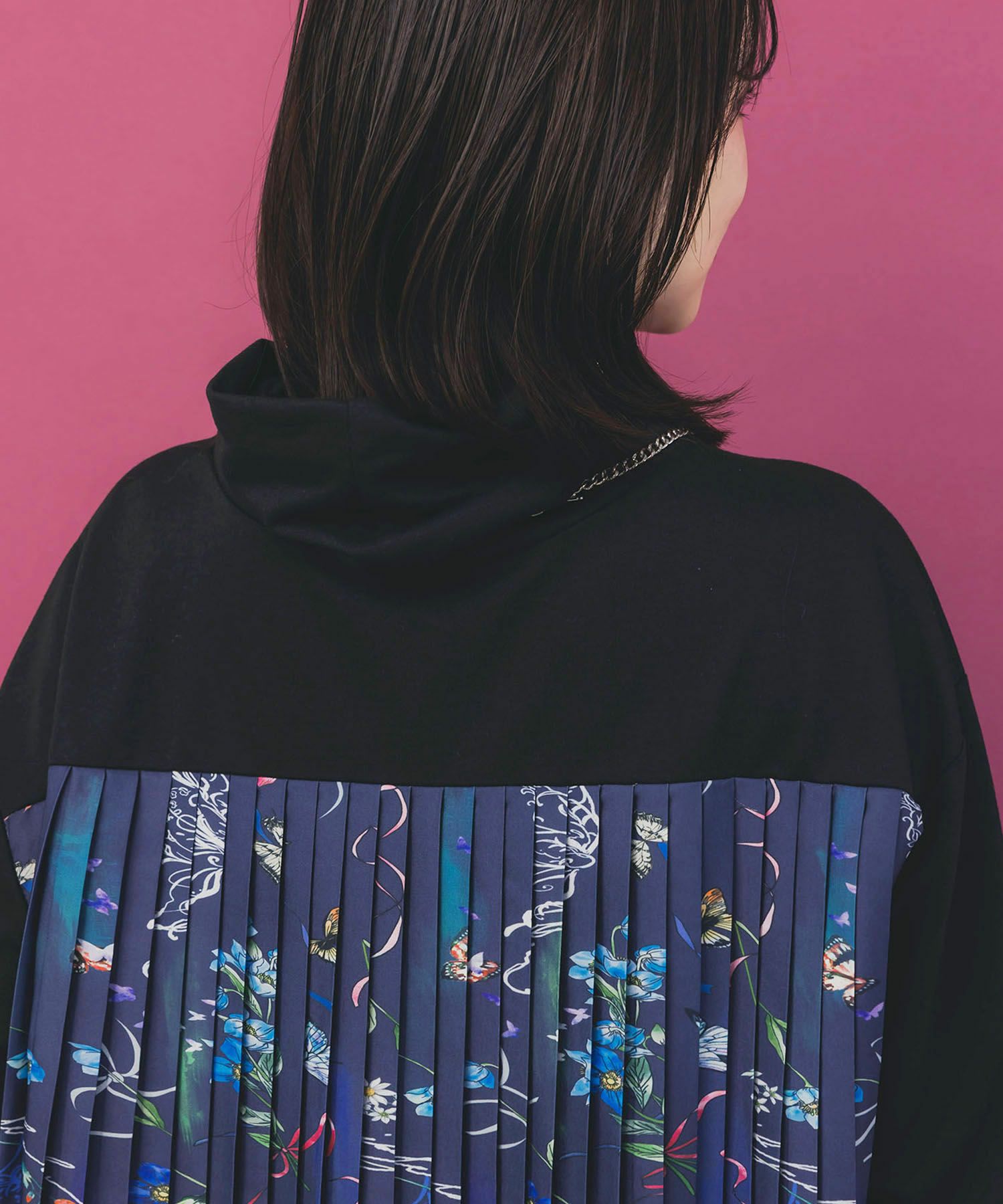 花柄素材切替タートルネックワンピース-6