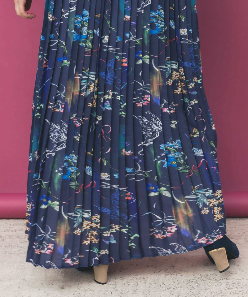 花柄素材切替タートルネックワンピース-8