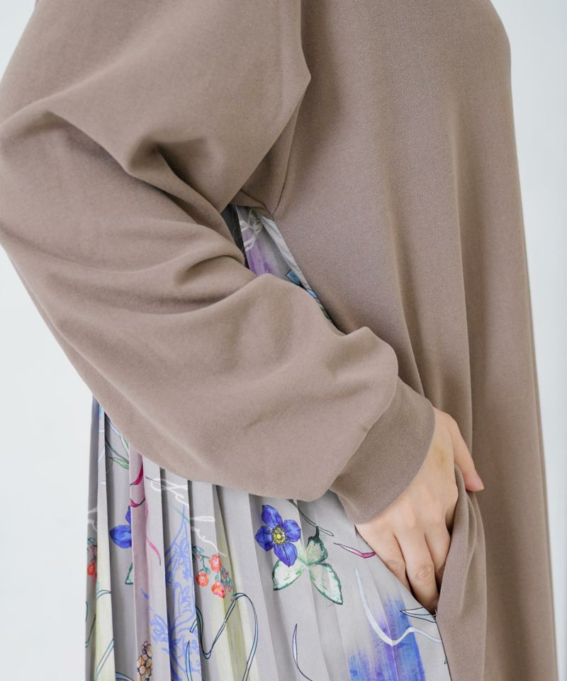 花柄素材切替タートルネックワンピース-14
