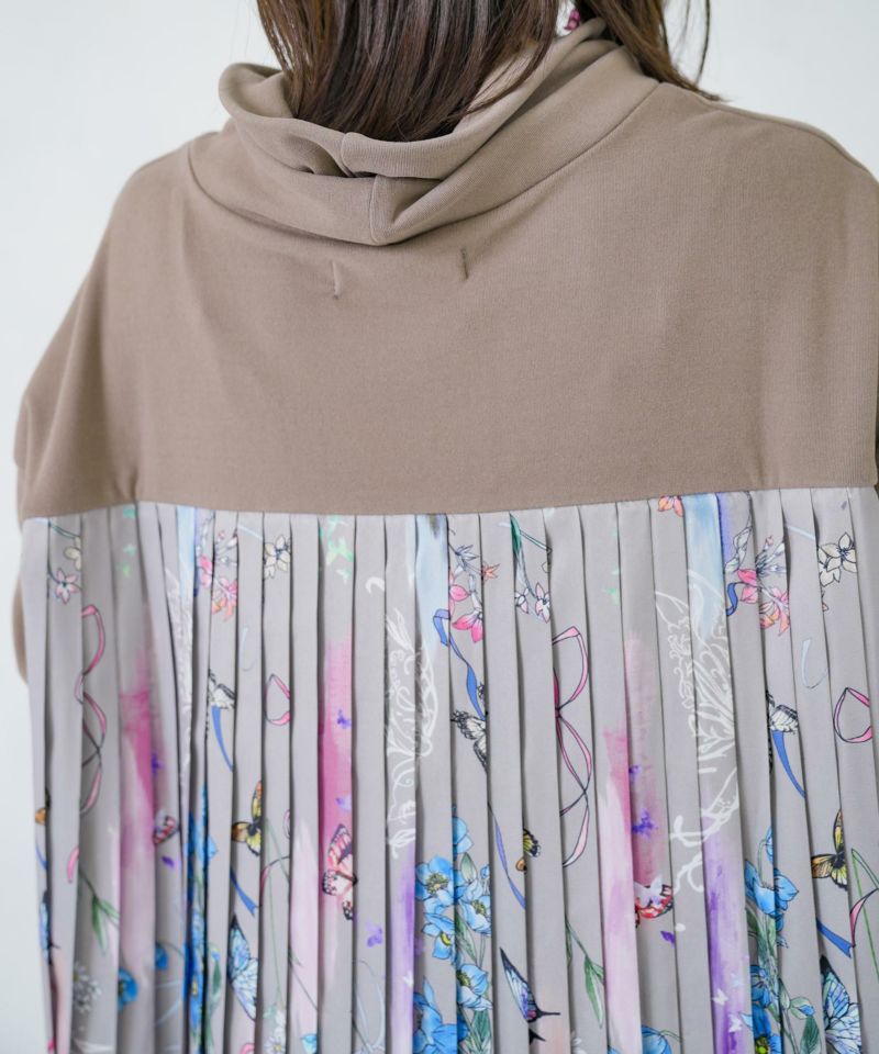 花柄素材切替タートルネックワンピース-15