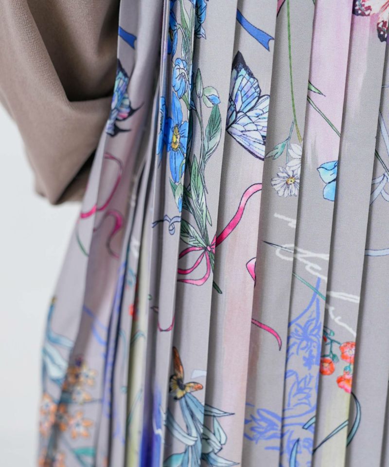 花柄素材切替タートルネックワンピース-16