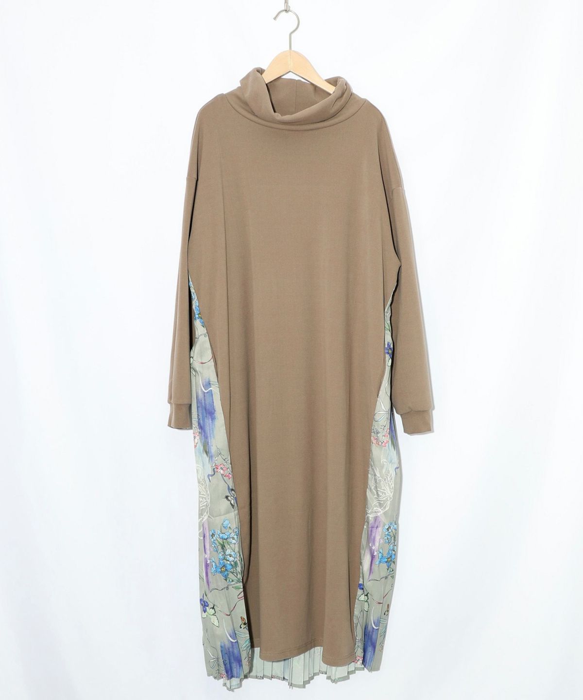 花柄素材切替タートルネックワンピース-20