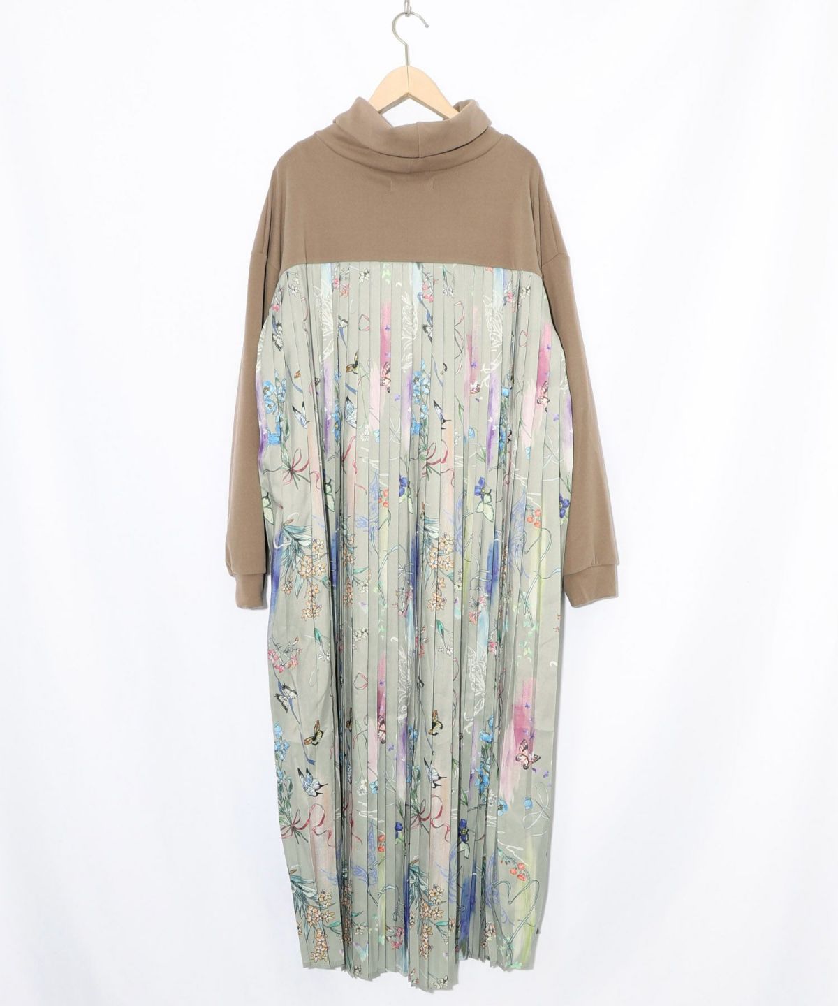 花柄素材切替タートルネックワンピース-21