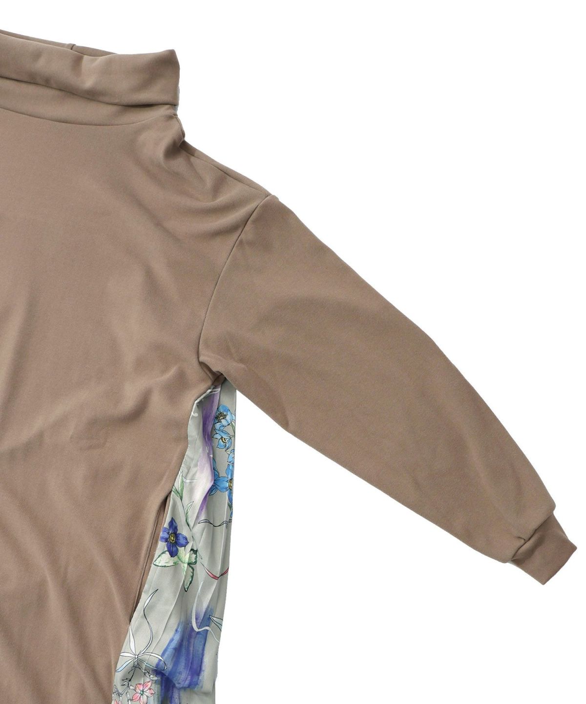 花柄素材切替タートルネックワンピース-24