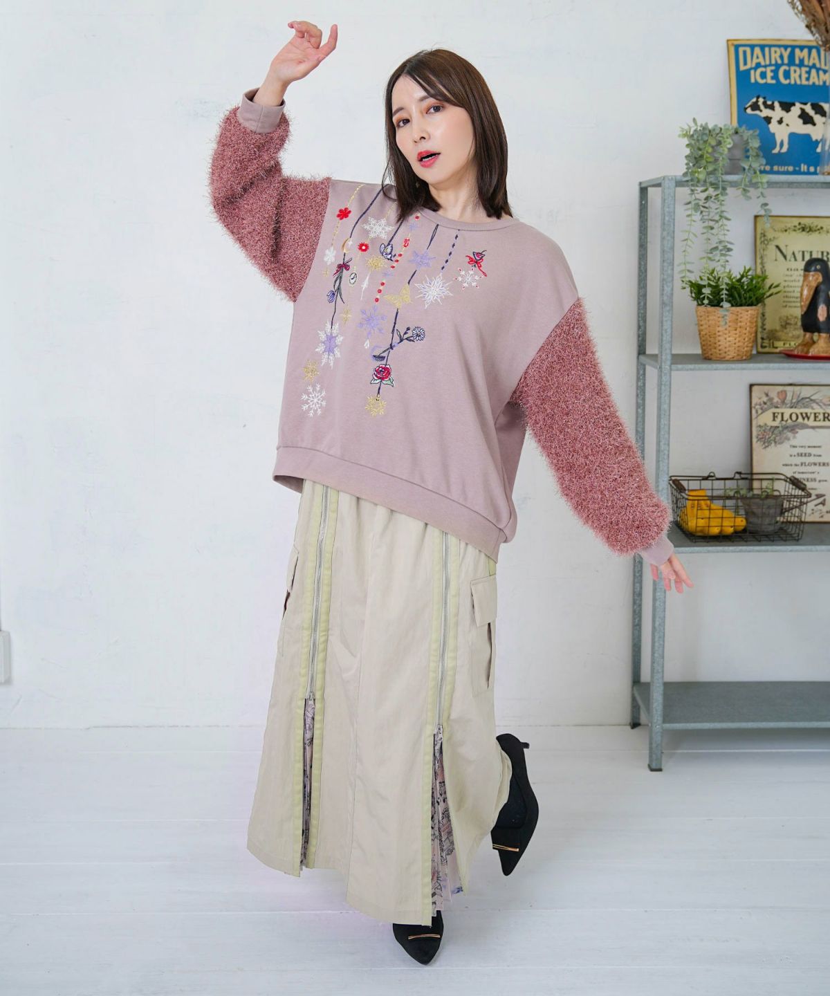 雪の結晶×星座×楽器柄 2wayカーゴスカート-9