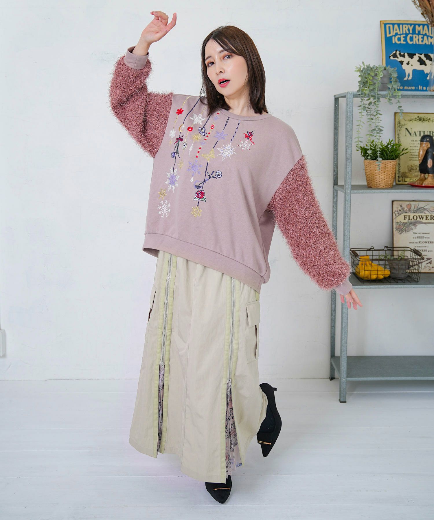 雪の結晶×星座×楽器柄 2wayカーゴスカート-9