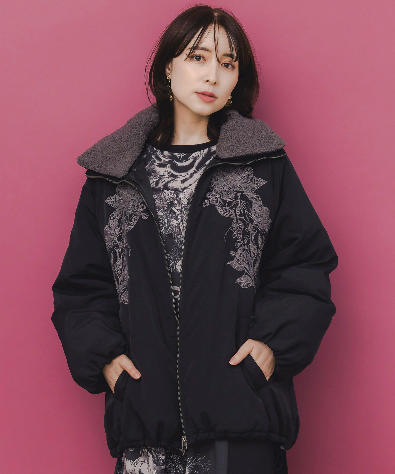 セール】【ファー襟取り外し可能】2way short jacket（2ウェイショート