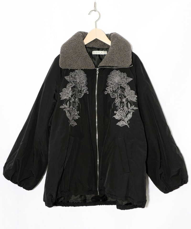 ボア襟取り外し可能 花刺繍中綿ブルゾン-10