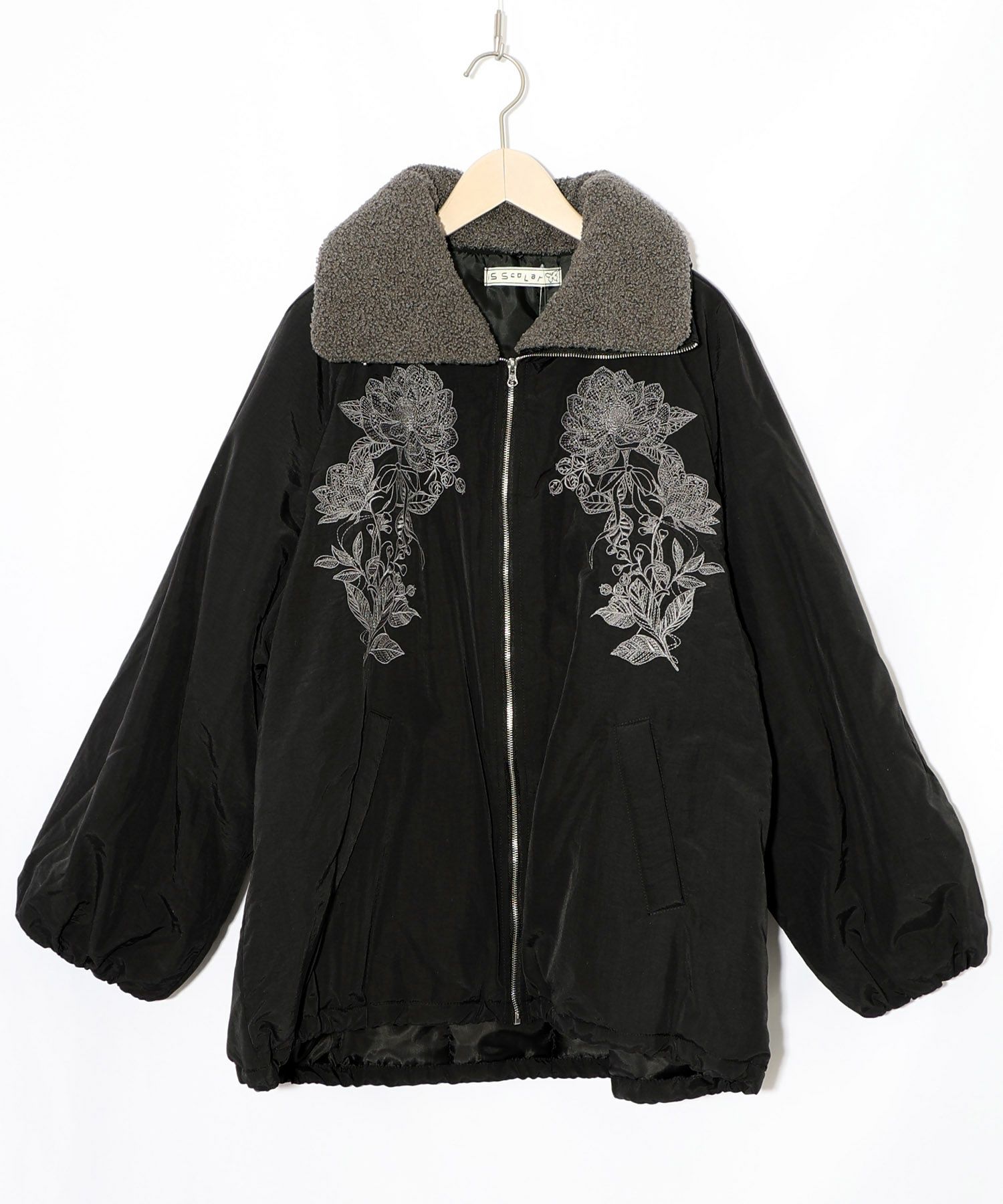 ボア襟取り外し可能 花刺繍中綿ブルゾン-10