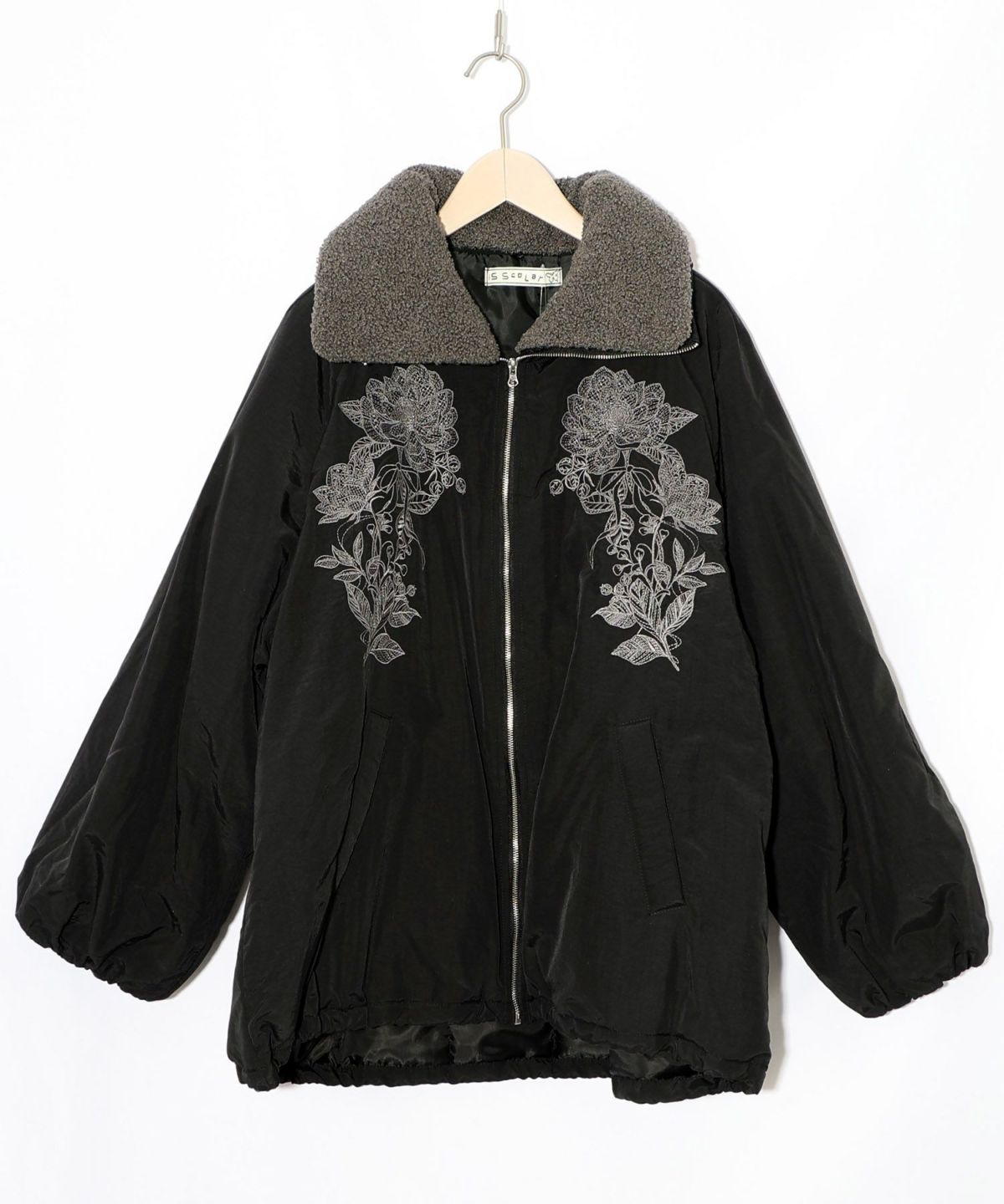 ボア襟取り外し可能 花刺繍中綿ブルゾン-10