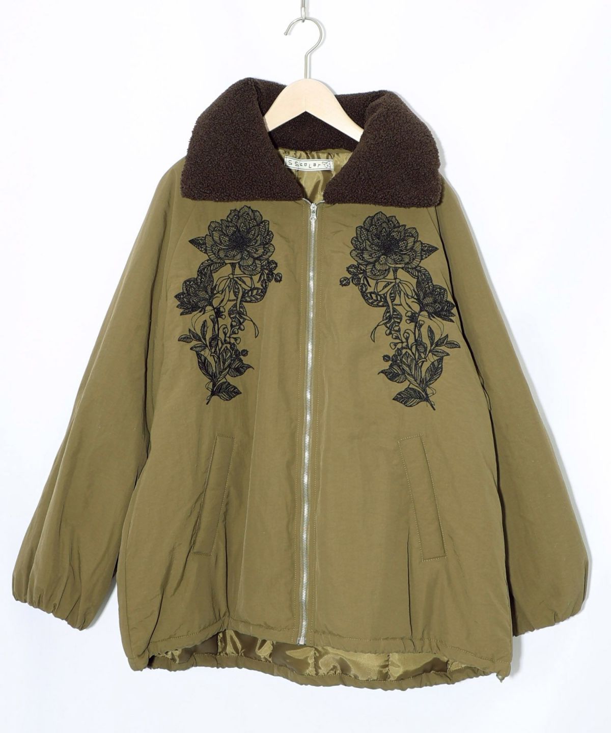 ボア襟取り外し可能 花刺繍中綿ブルゾン-12