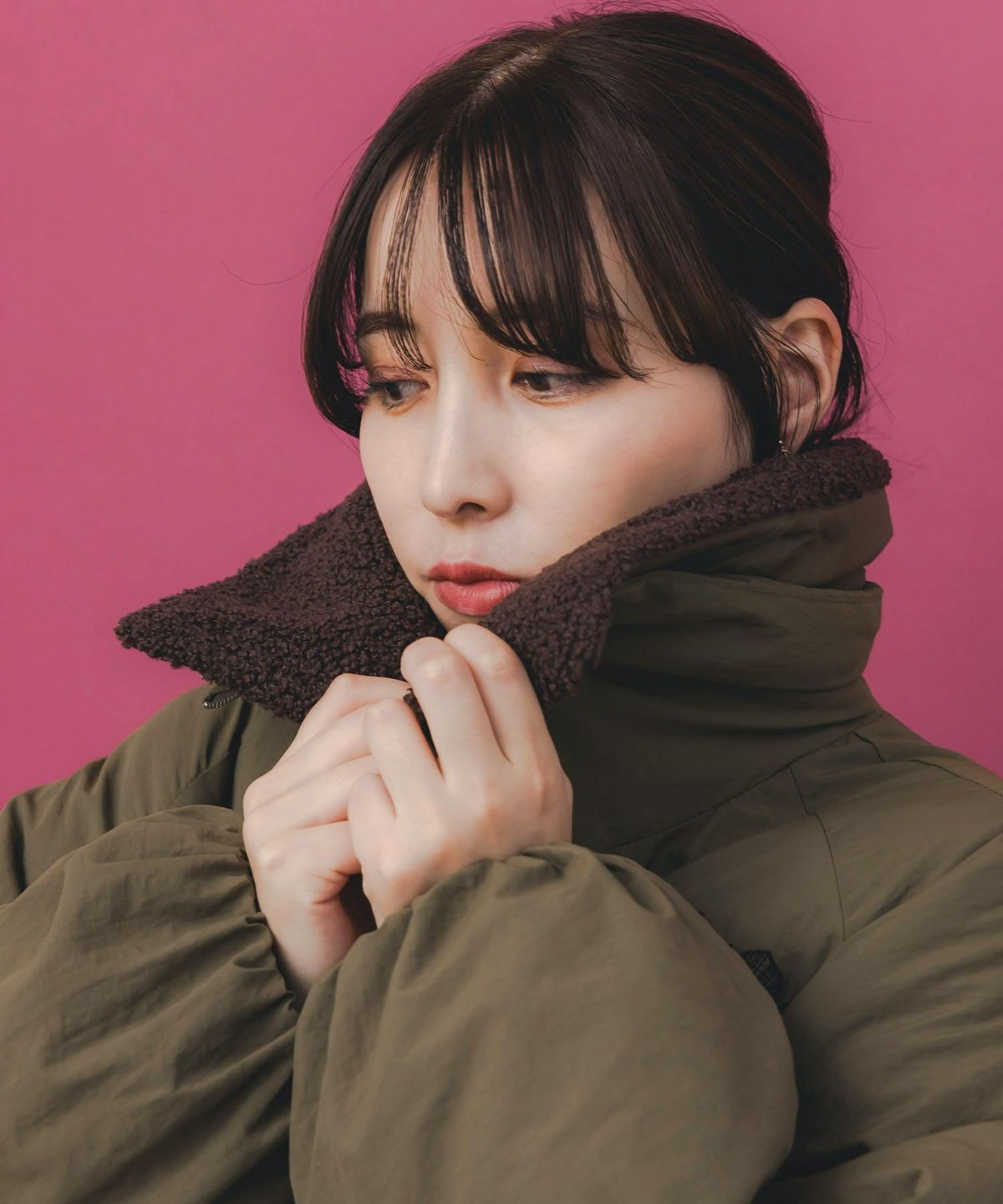 ボア襟取り外し可能 花刺繍中綿ブルゾン-17