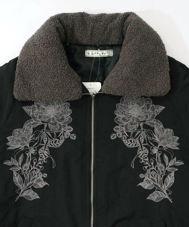 ボア襟取り外し可能 花刺繍中綿ブルゾン-23