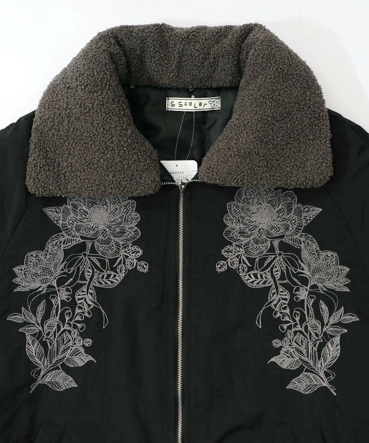 ボア襟取り外し可能 花刺繍中綿ブルゾン-23