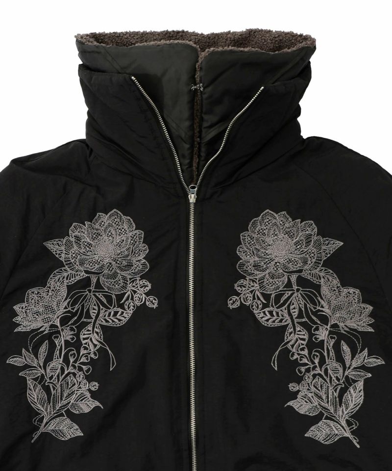 ボア襟取り外し可能 花刺繍中綿ブルゾン-24