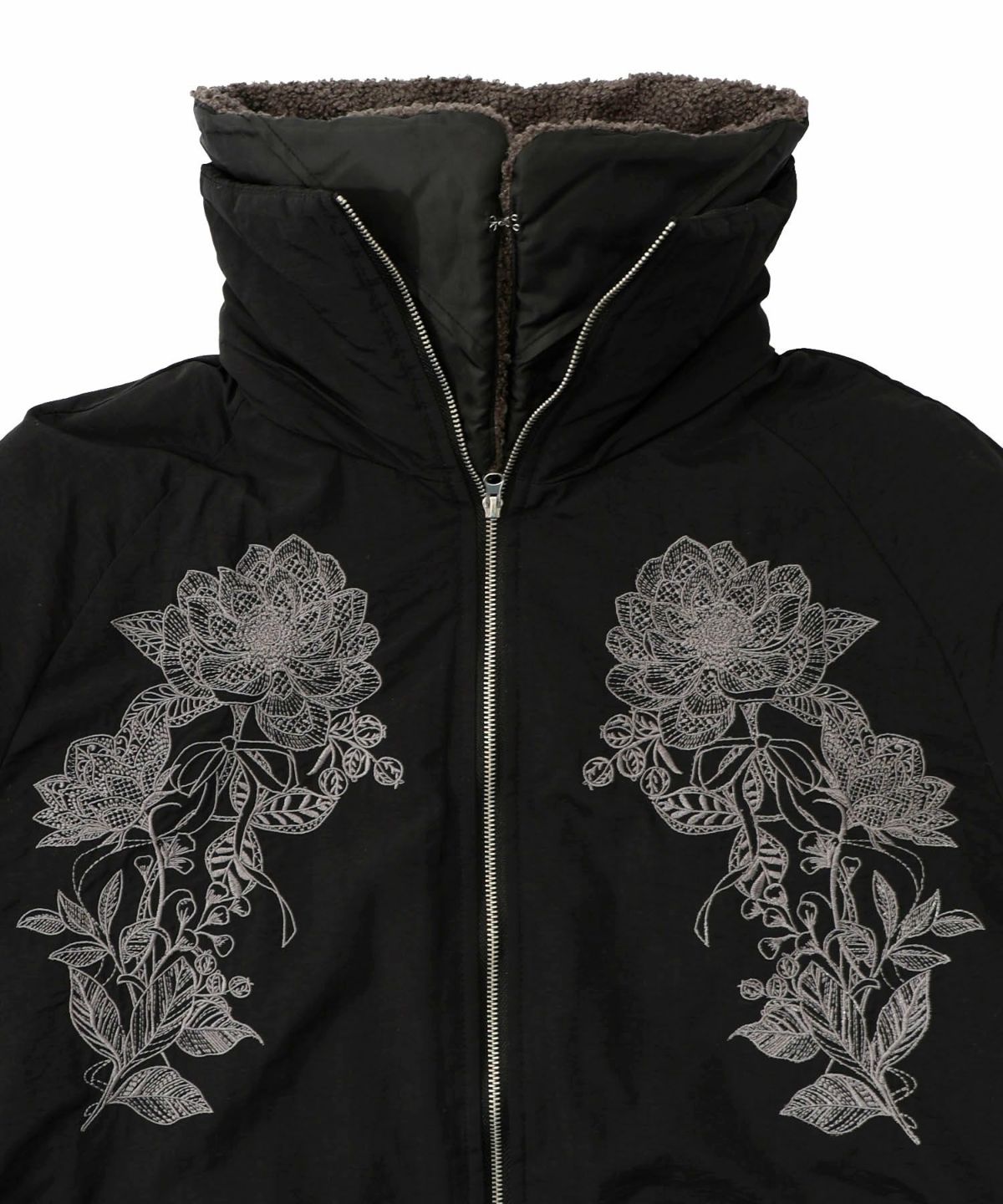 ボア襟取り外し可能 花刺繍中綿ブルゾン-24