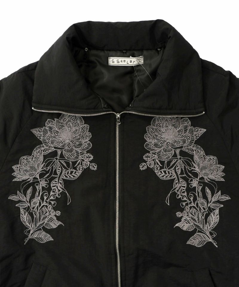 ボア襟取り外し可能 花刺繍中綿ブルゾン-25