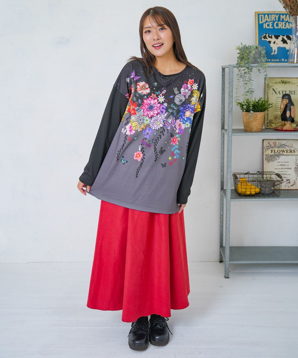 花×夜空柄ミックス裏毛チュニック-2