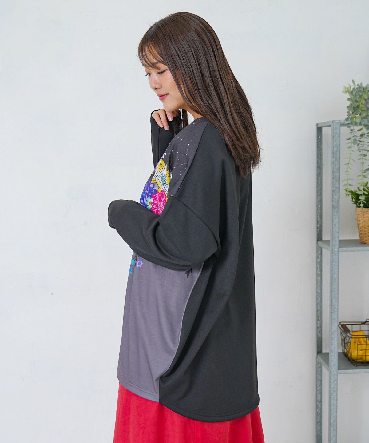 花×夜空柄ミックス裏毛チュニック-3