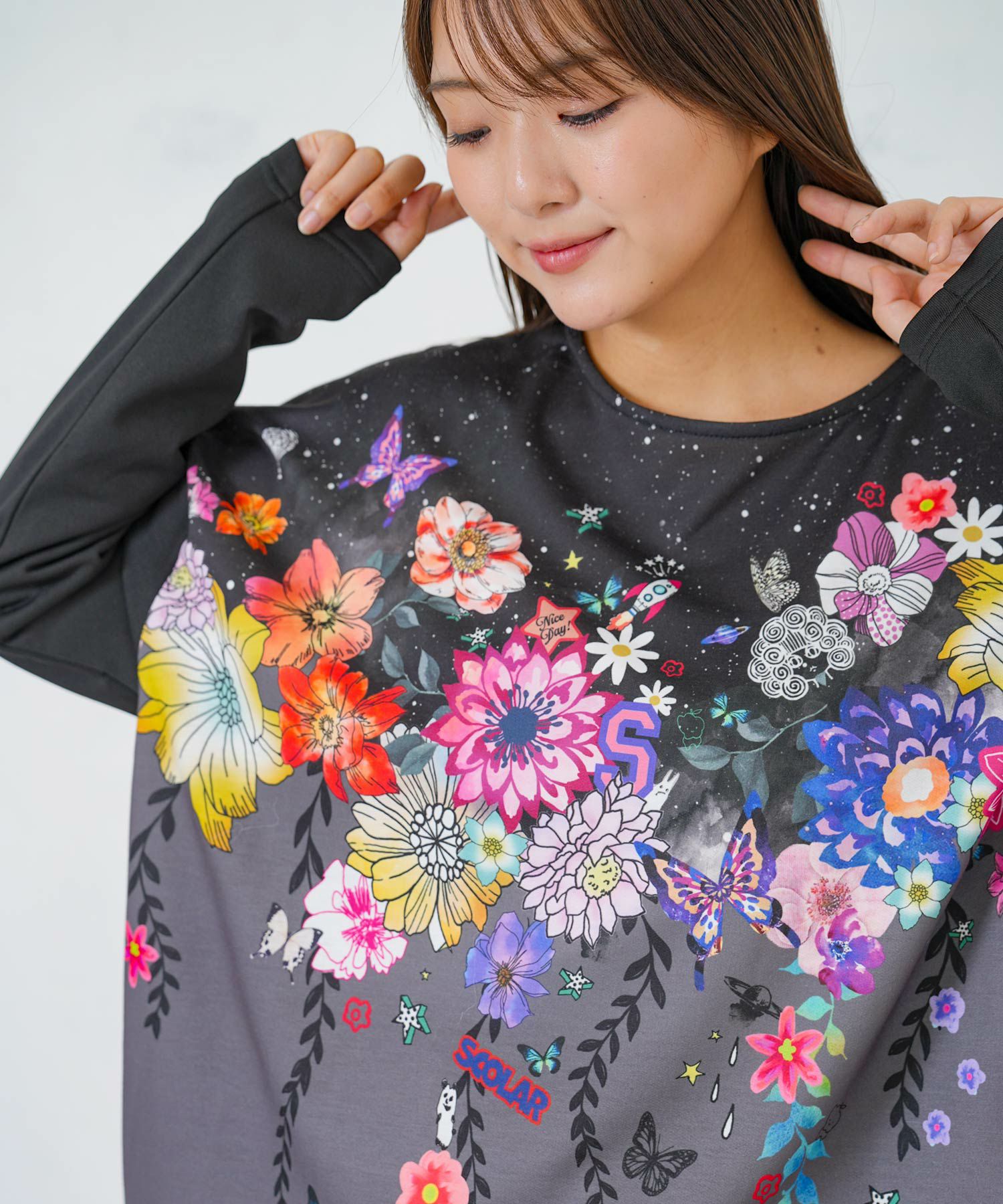 花×夜空柄ミックス裏毛チュニック-5