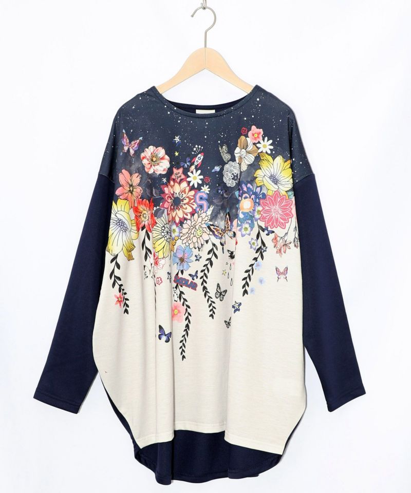 花×夜空柄ミックス裏毛チュニック-9