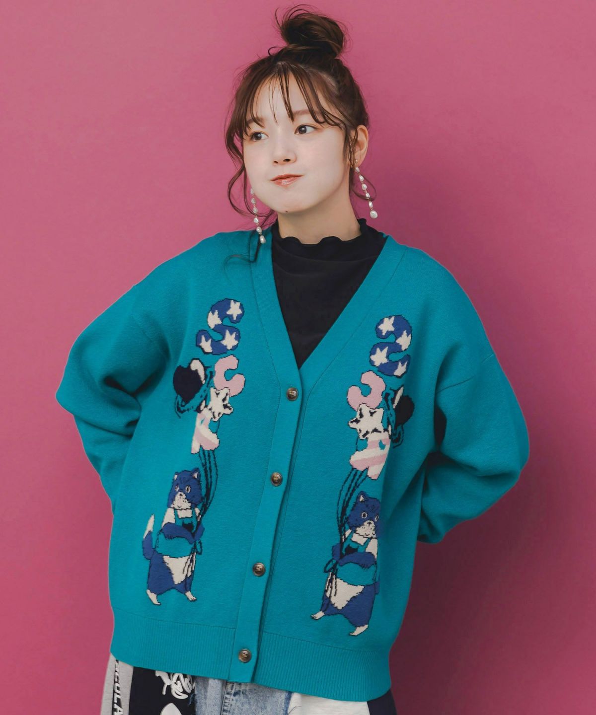 風船ネコちゃんジャガードニットカーディガン-1