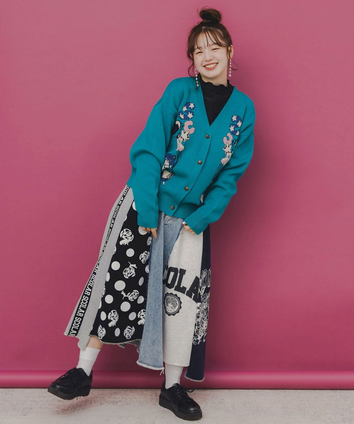 風船ネコちゃんジャガードニットカーディガン-2