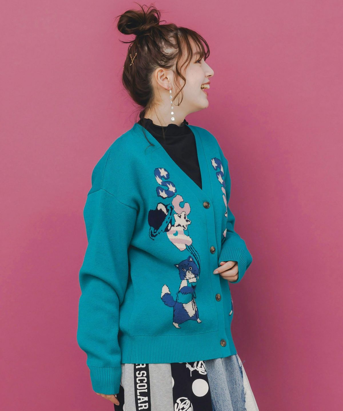 風船ネコちゃんジャガードニットカーディガン-4
