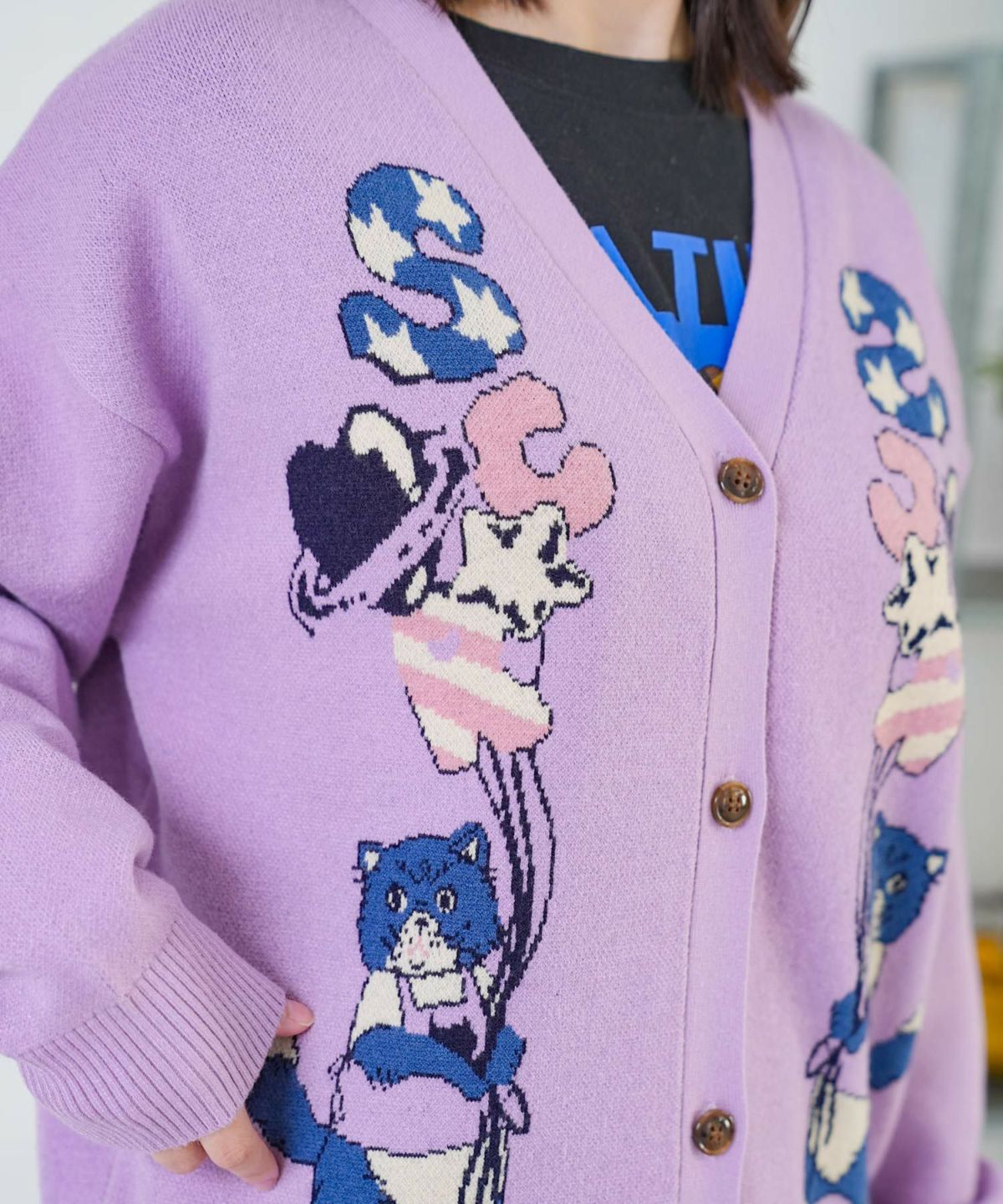 風船ネコちゃんジャガードニットカーディガン-12