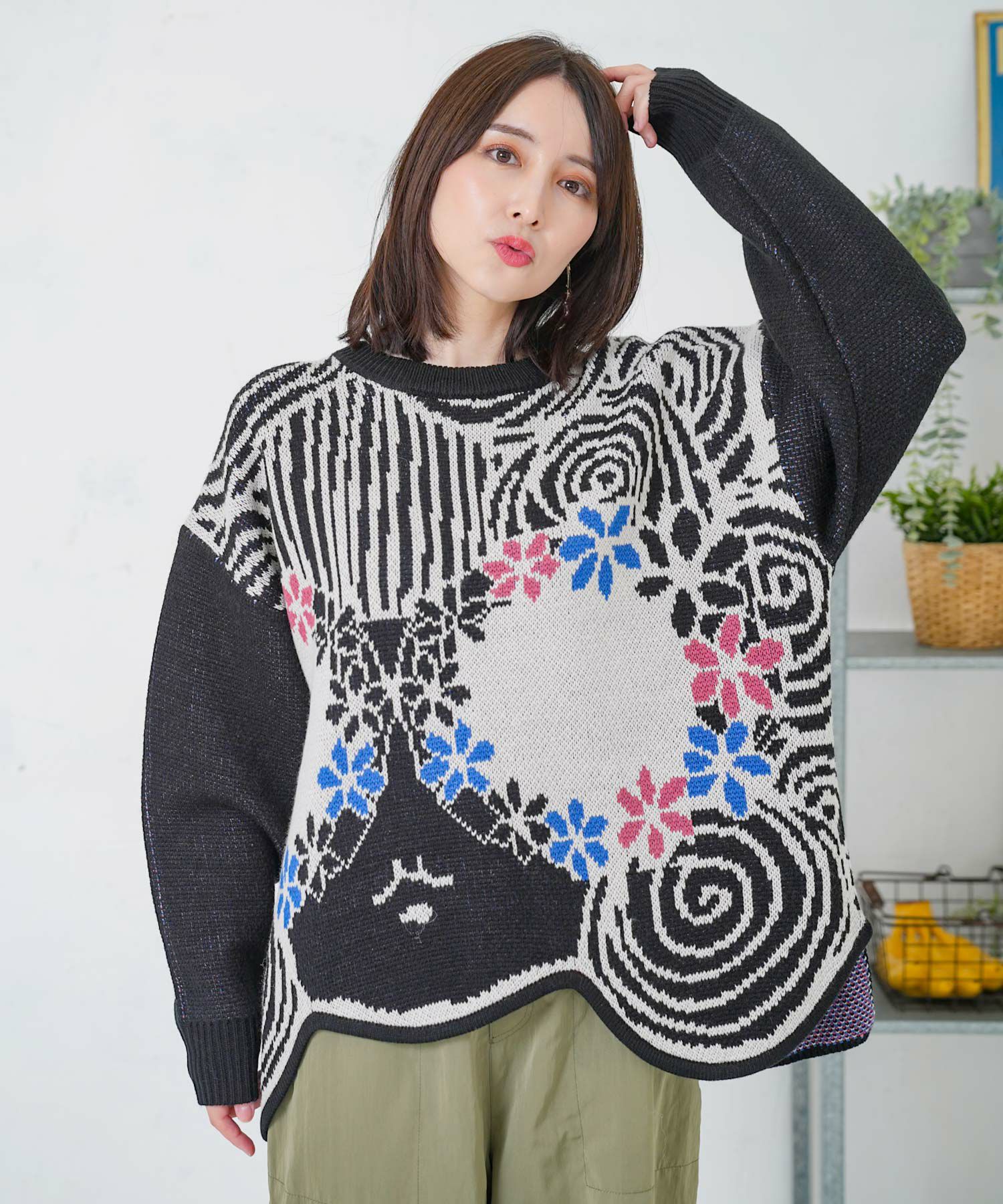 グラサンスカラーちゃんダブルジャガードニットプルオーバー-1