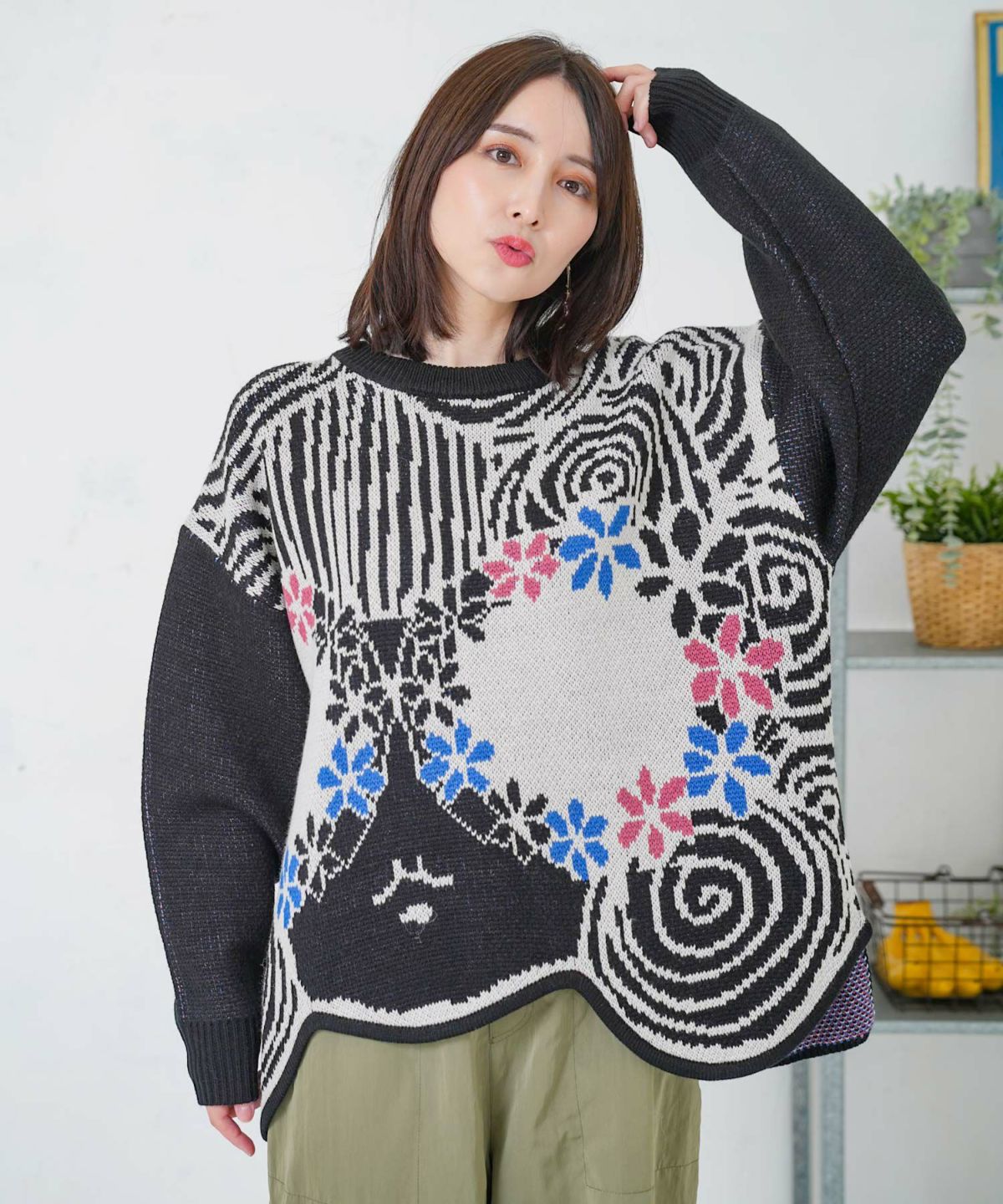 グラサンスカラーちゃんダブルジャガードニットプルオーバー-1