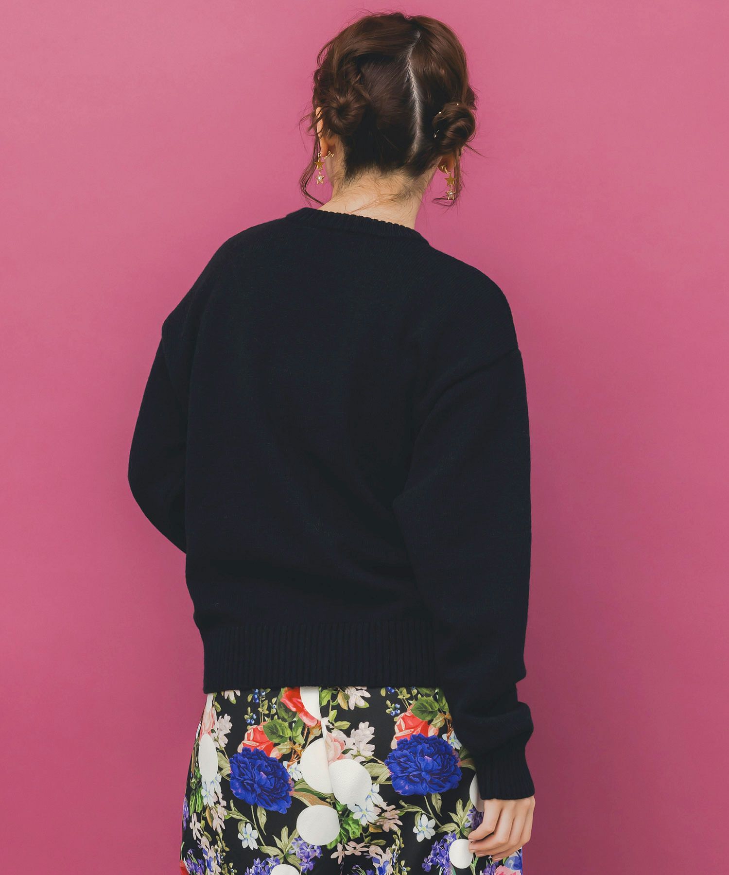 キャップネコ柄ジャガードニットプルオーバー-5