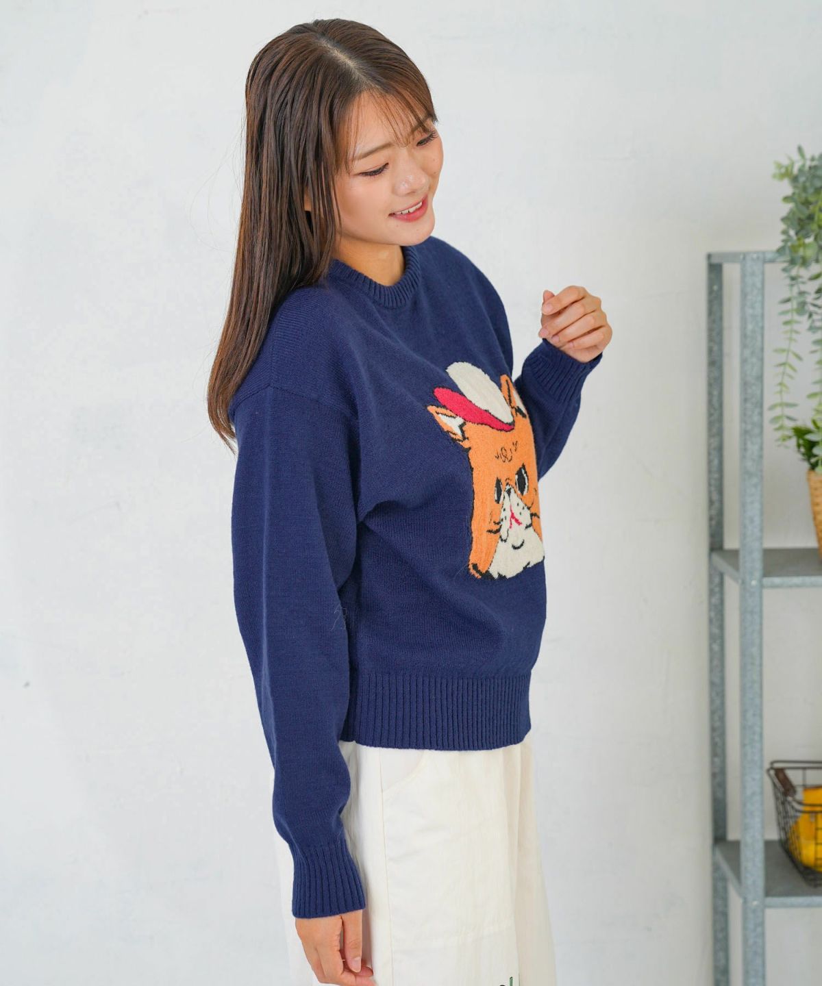 キャップネコ柄ジャガードニットプルオーバー-11