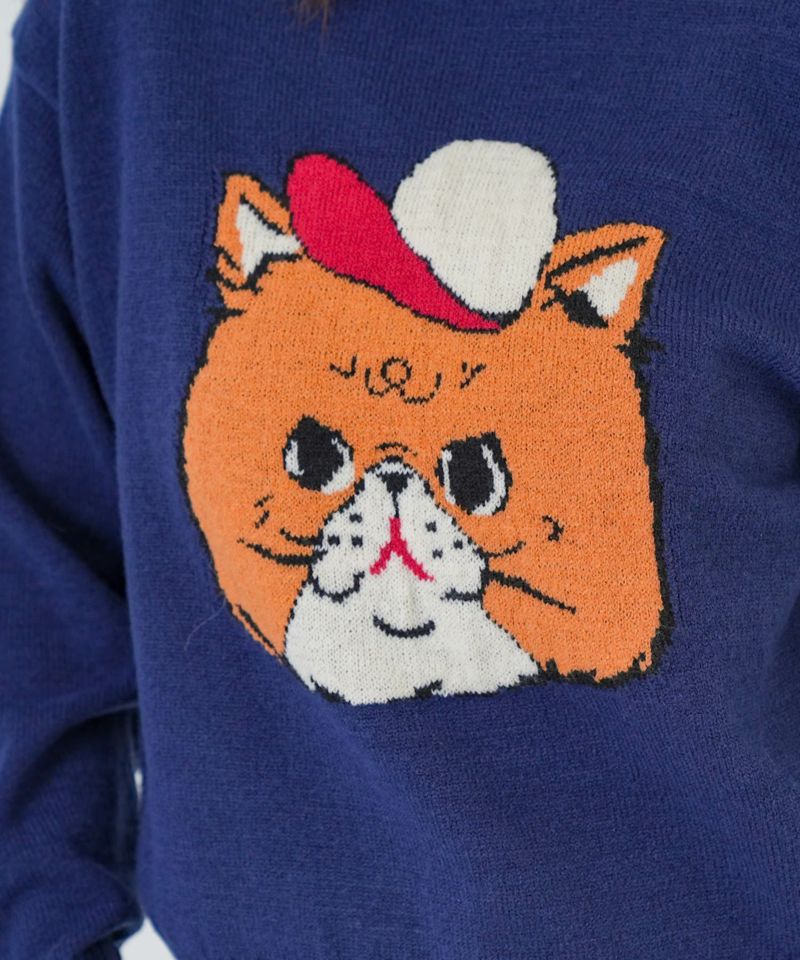 キャップネコ柄ジャガードニットプルオーバー-14