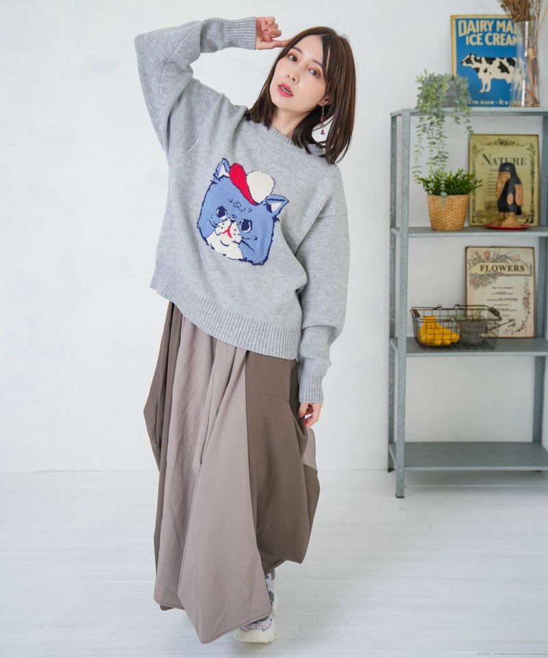 キャップネコ柄ジャガードニットプルオーバー-18