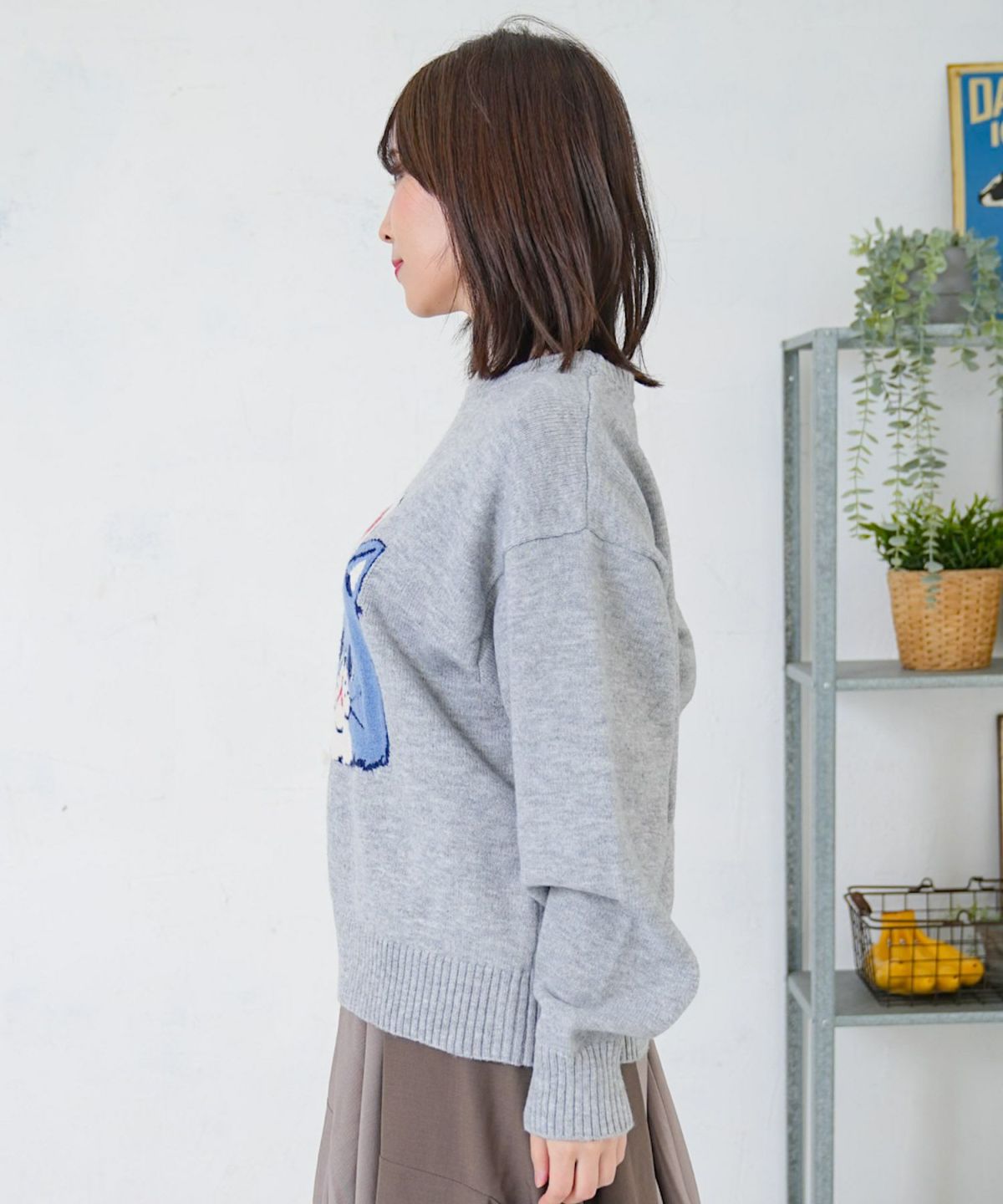 キャップネコ柄ジャガードニットプルオーバー-19