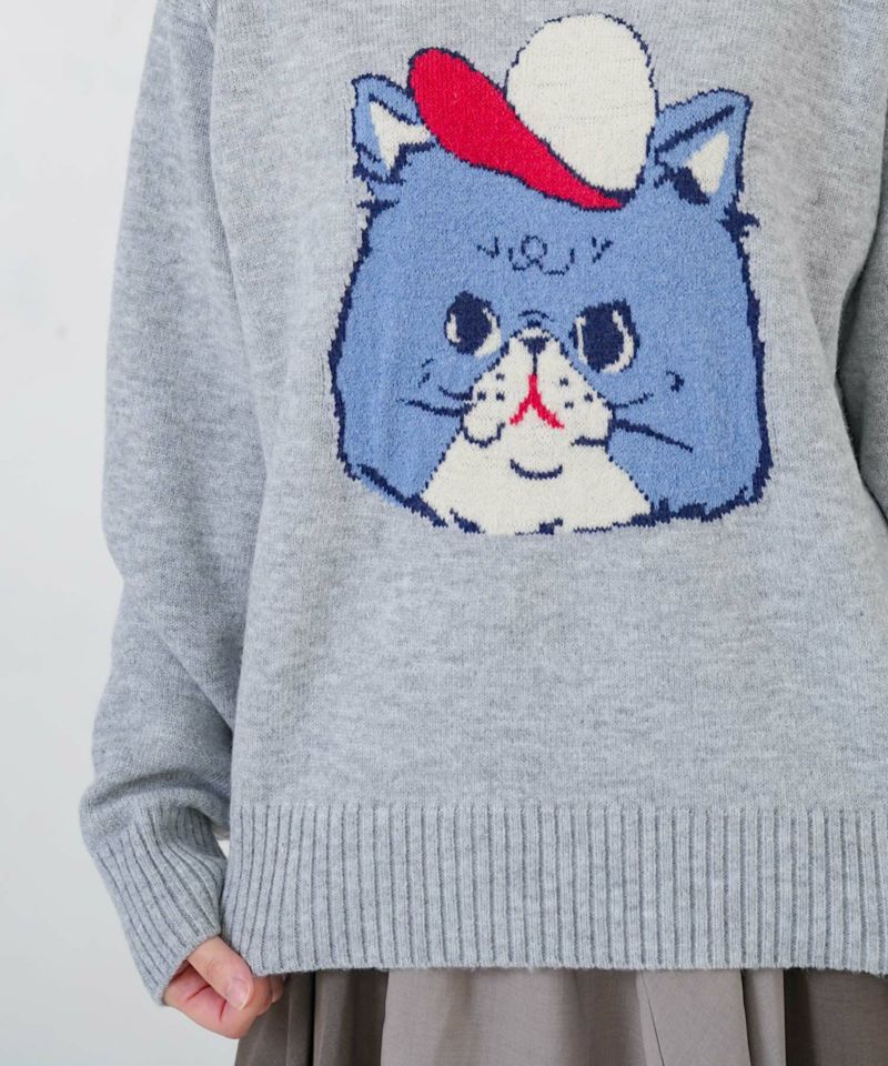 キャップネコ柄ジャガードニットプルオーバー-21