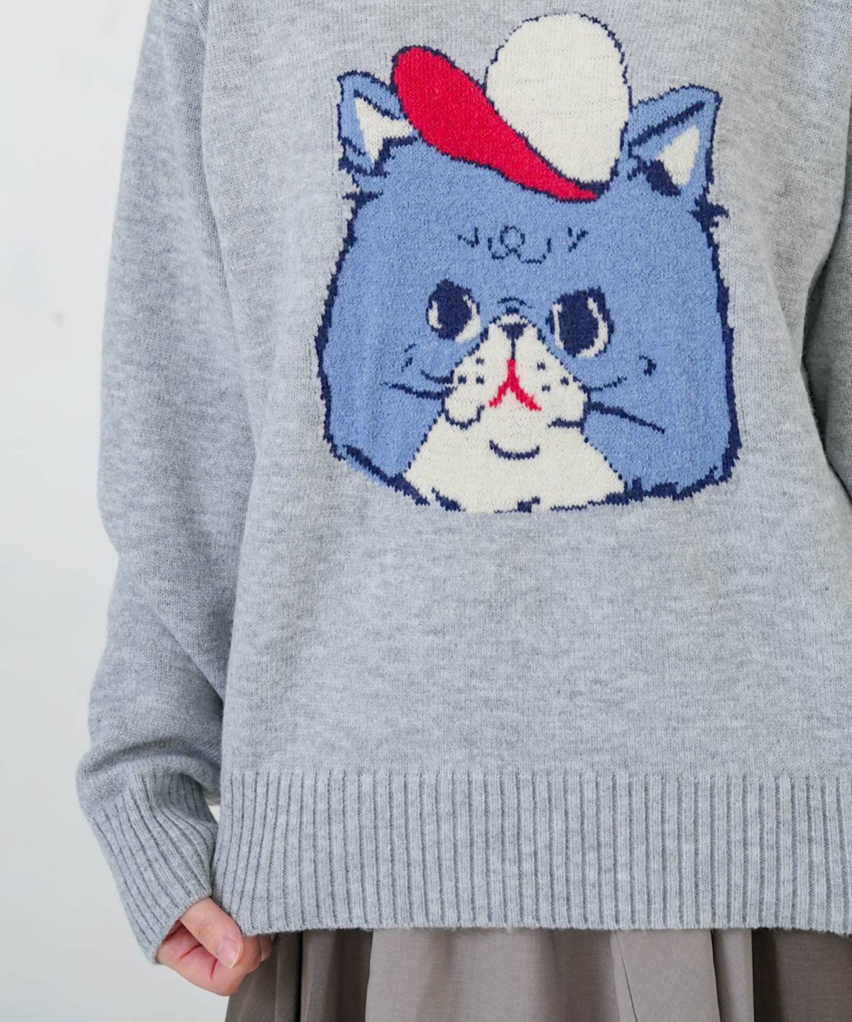 キャップネコ柄ジャガードニットプルオーバー-21