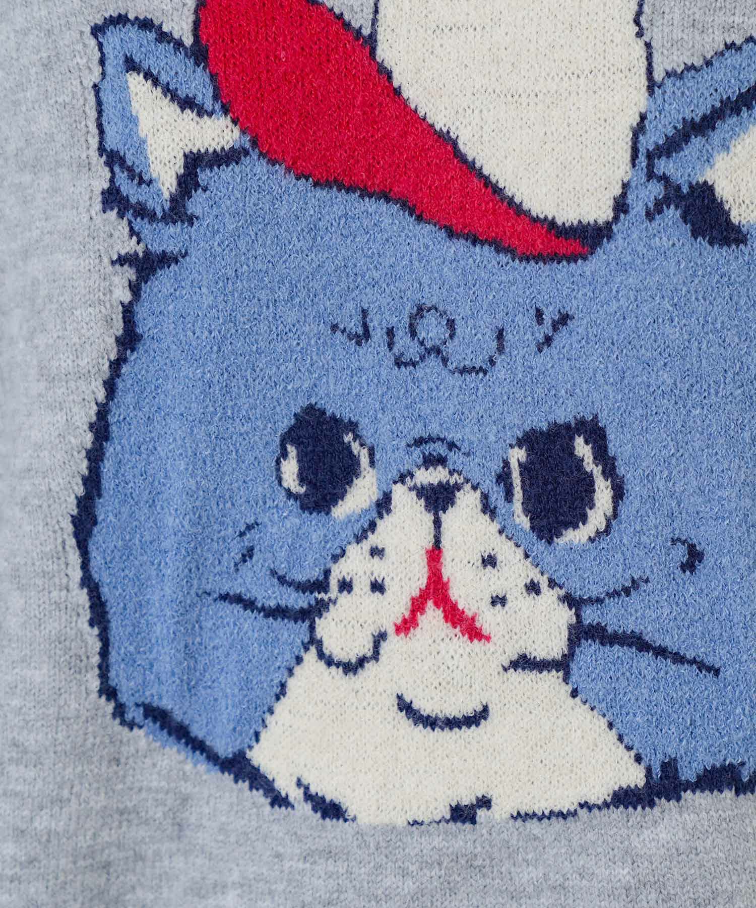 キャップネコ柄ジャガードニットプルオーバー-22