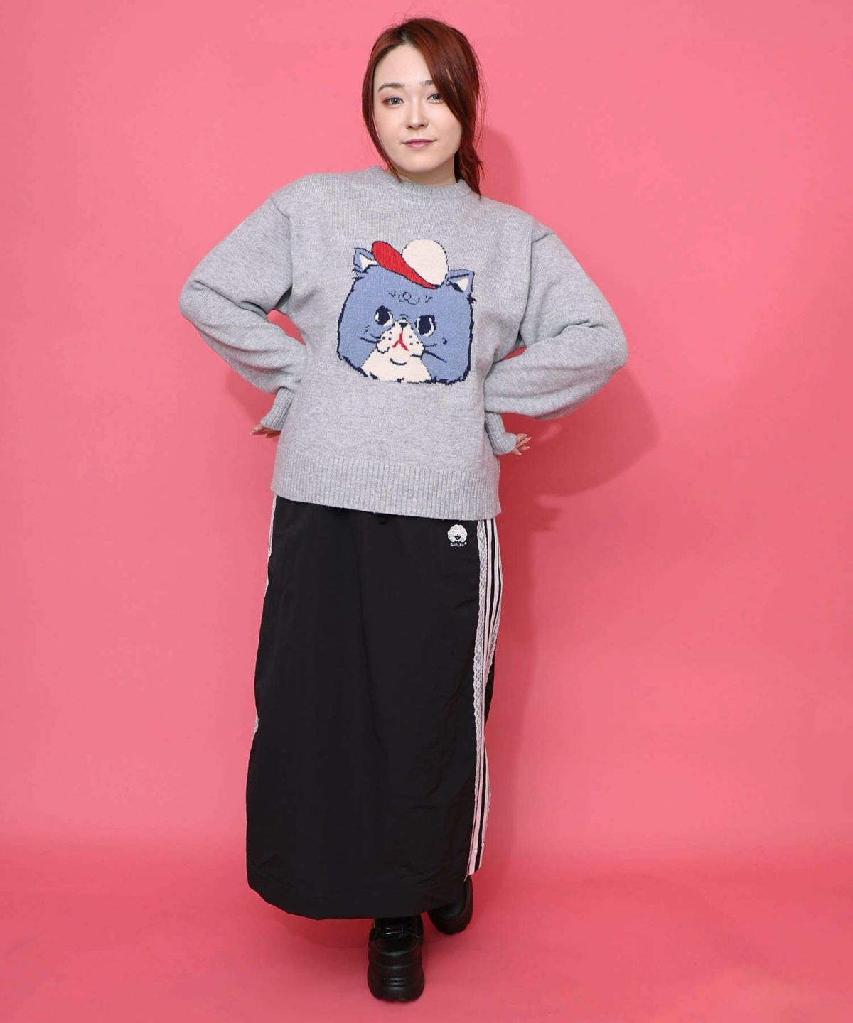 キャップネコ柄ジャガードニットプルオーバー-24