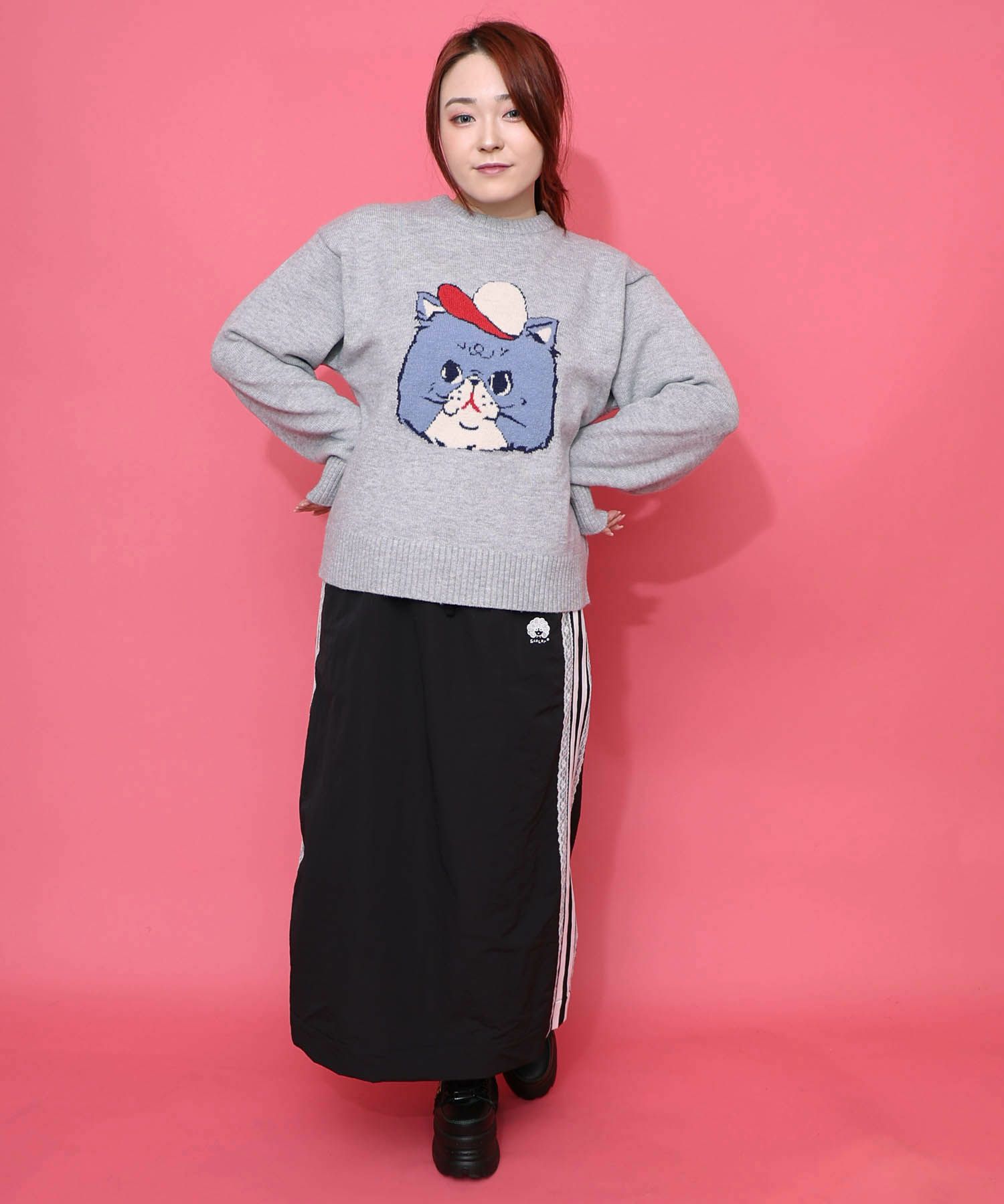 キャップネコ柄ジャガードニットプルオーバー-24