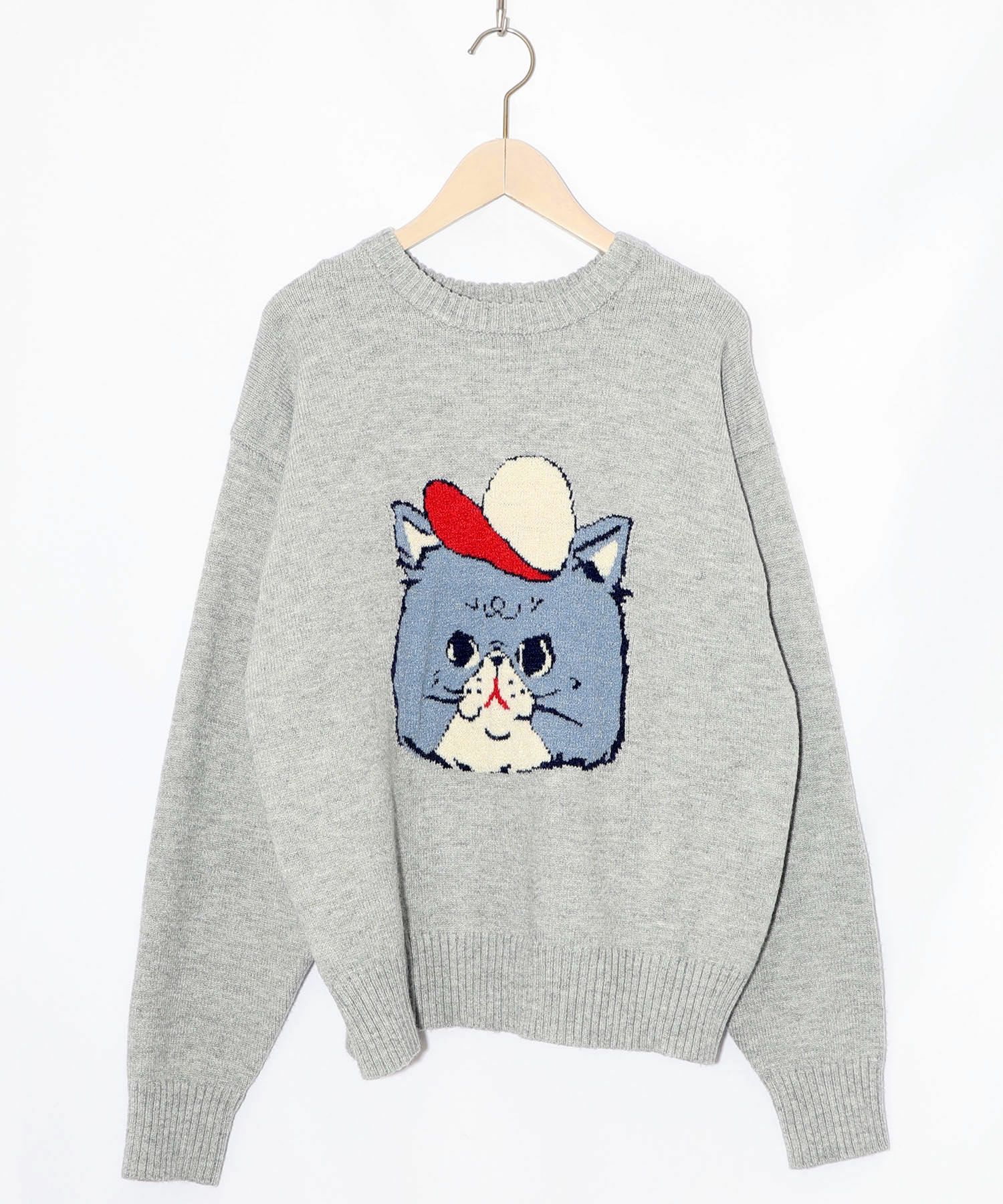 キャップネコ柄ジャガードニットプルオーバー-25