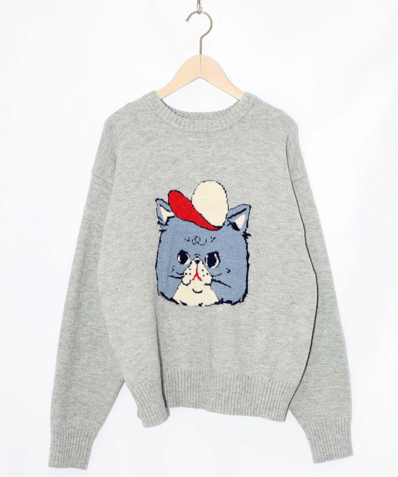 キャップネコ柄ジャガードニットプルオーバー-25