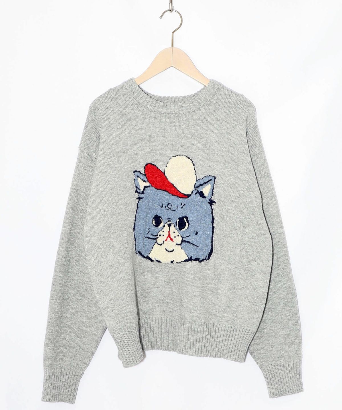 キャップネコ柄ジャガードニットプルオーバー-25