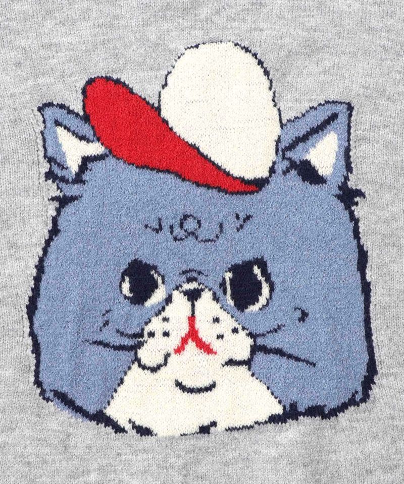 キャップネコ柄ジャガードニットプルオーバー-26