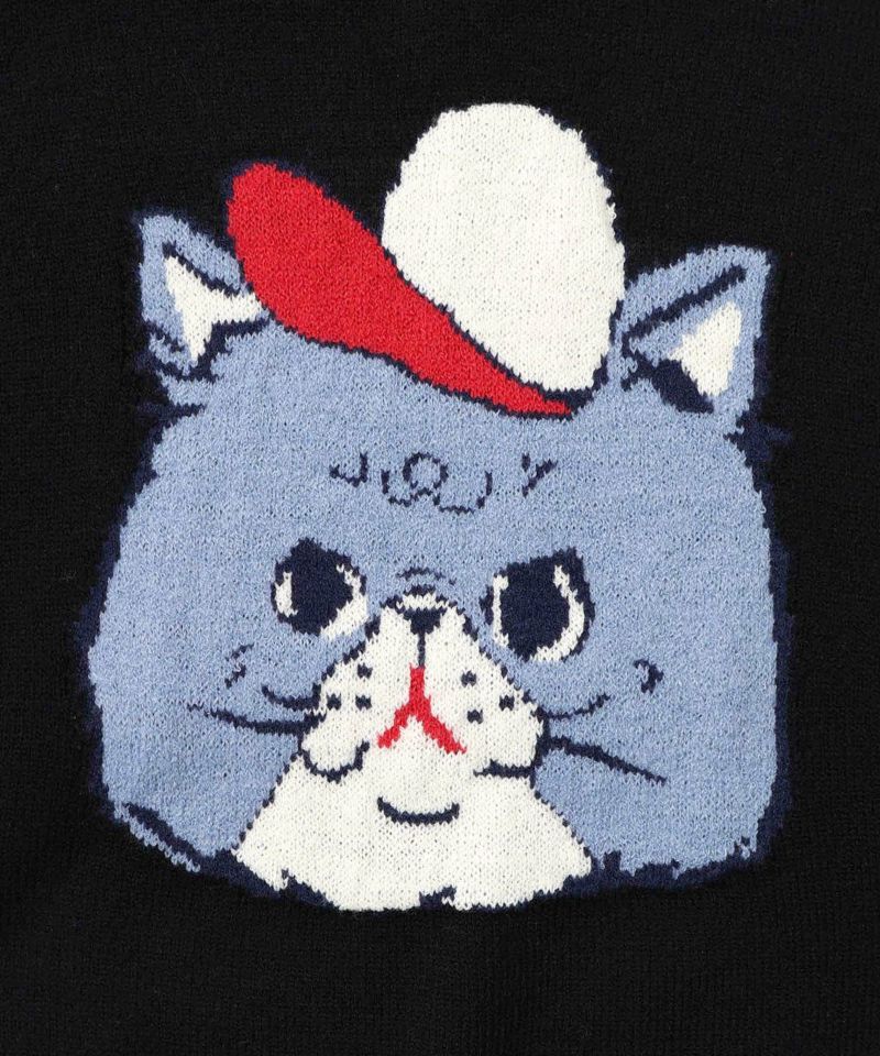 キャップネコ柄ジャガードニットプルオーバー-28