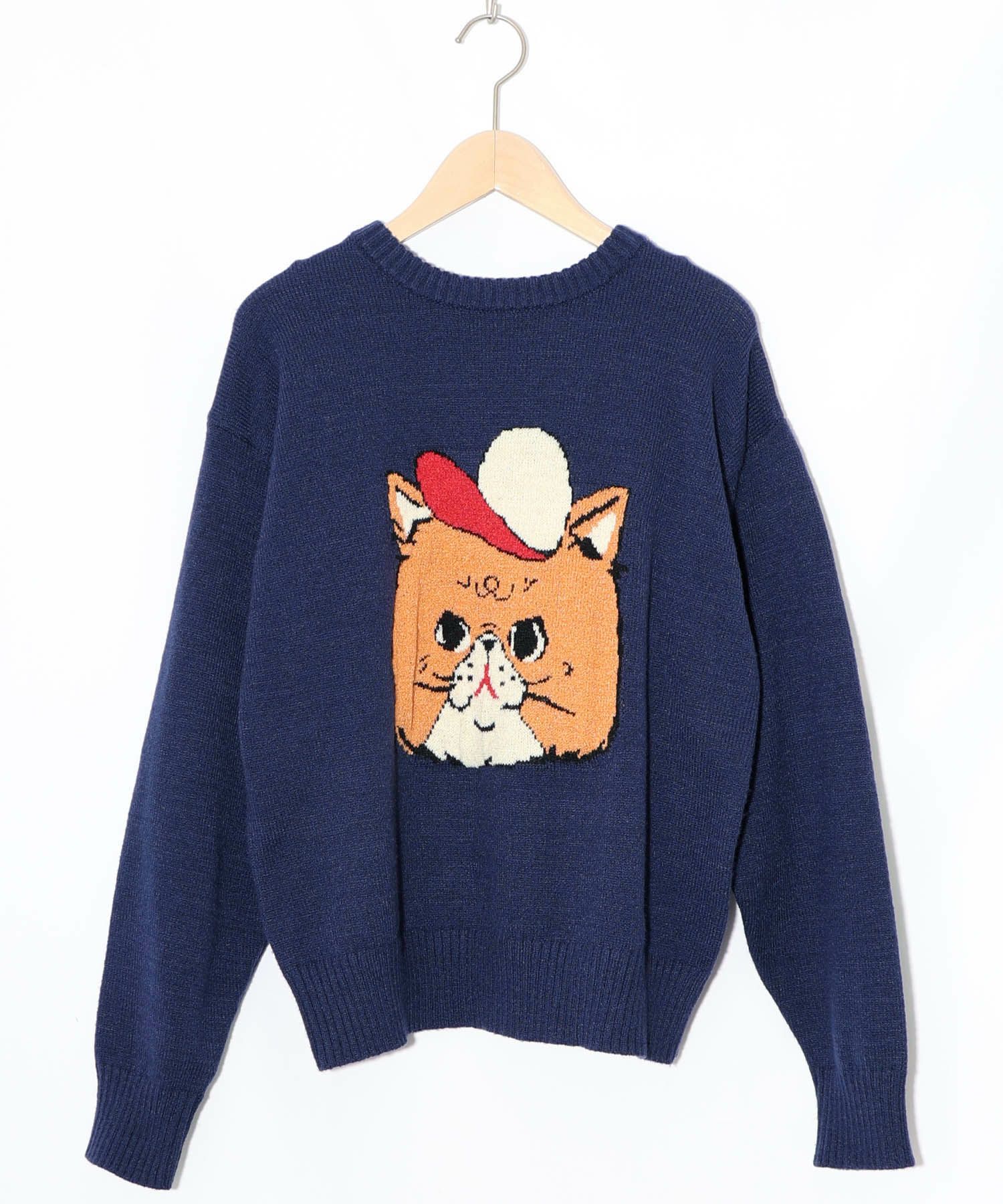キャップネコ柄ジャガードニットプルオーバー-29