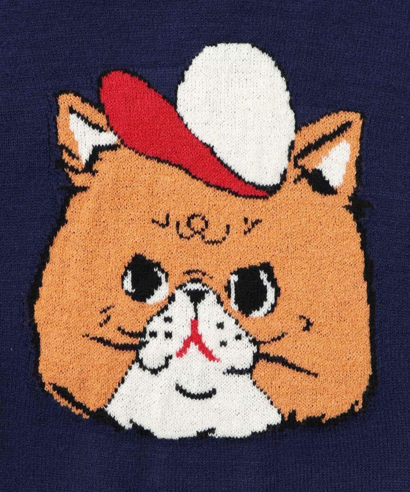 キャップネコ柄ジャガードニットプルオーバー-30